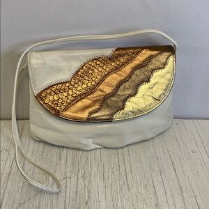 Elegant off White and Multicolored Metallic Stripe Shoulder Bag/Clutch